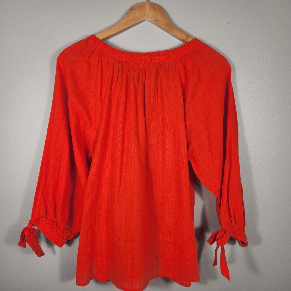 Cleobella Rylan Blouse Bright Cherry Color Drawstring Neckline Shell Button xs - Picture 9 of 11
